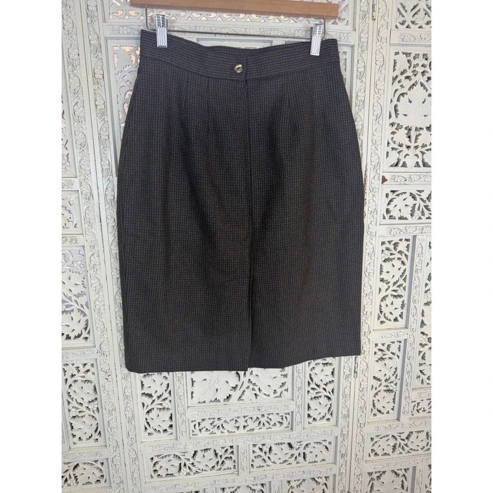 Vtg Wool Blend Houndstooth Pencil Skirt Womens‎ 14 Fits Small Preppy Academia